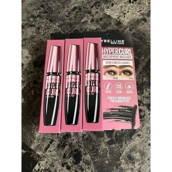 3 Sets Maybelline Hypercurl Waterproof Black Mascara 36HR Curled Lashes - Picture 3 of 3